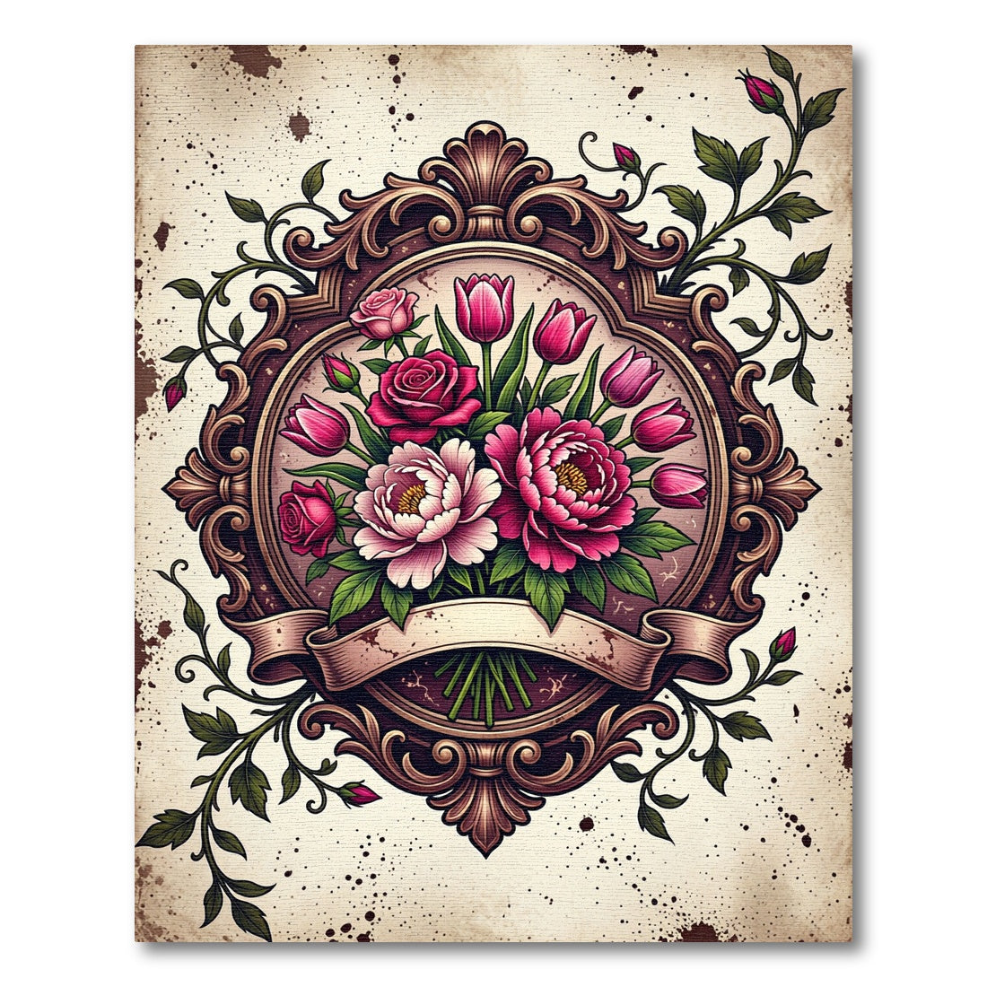 Vintage Floral Bouquet Baroque Medallion Rug