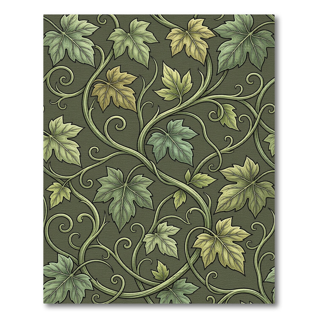 Earthy Olive Green Botanical Vine Rug