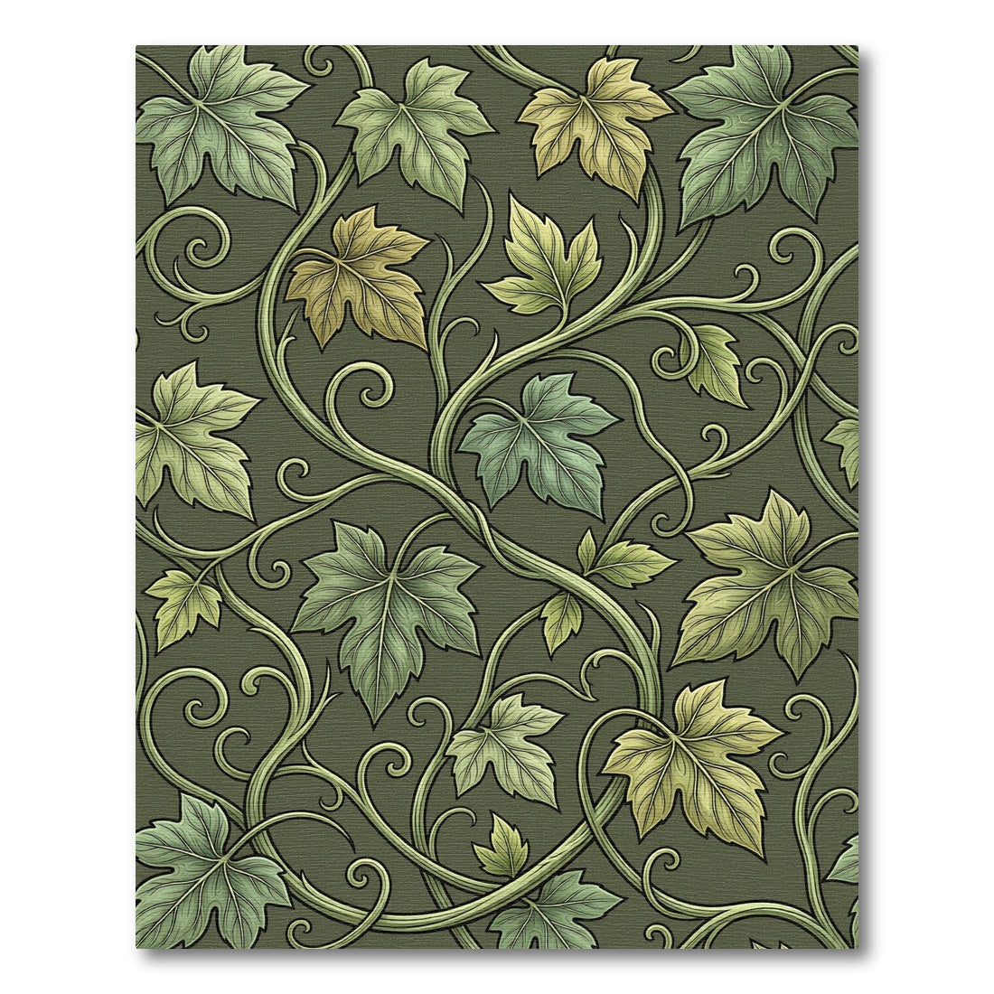 Earthy Olive Green Botanical Vine Rug