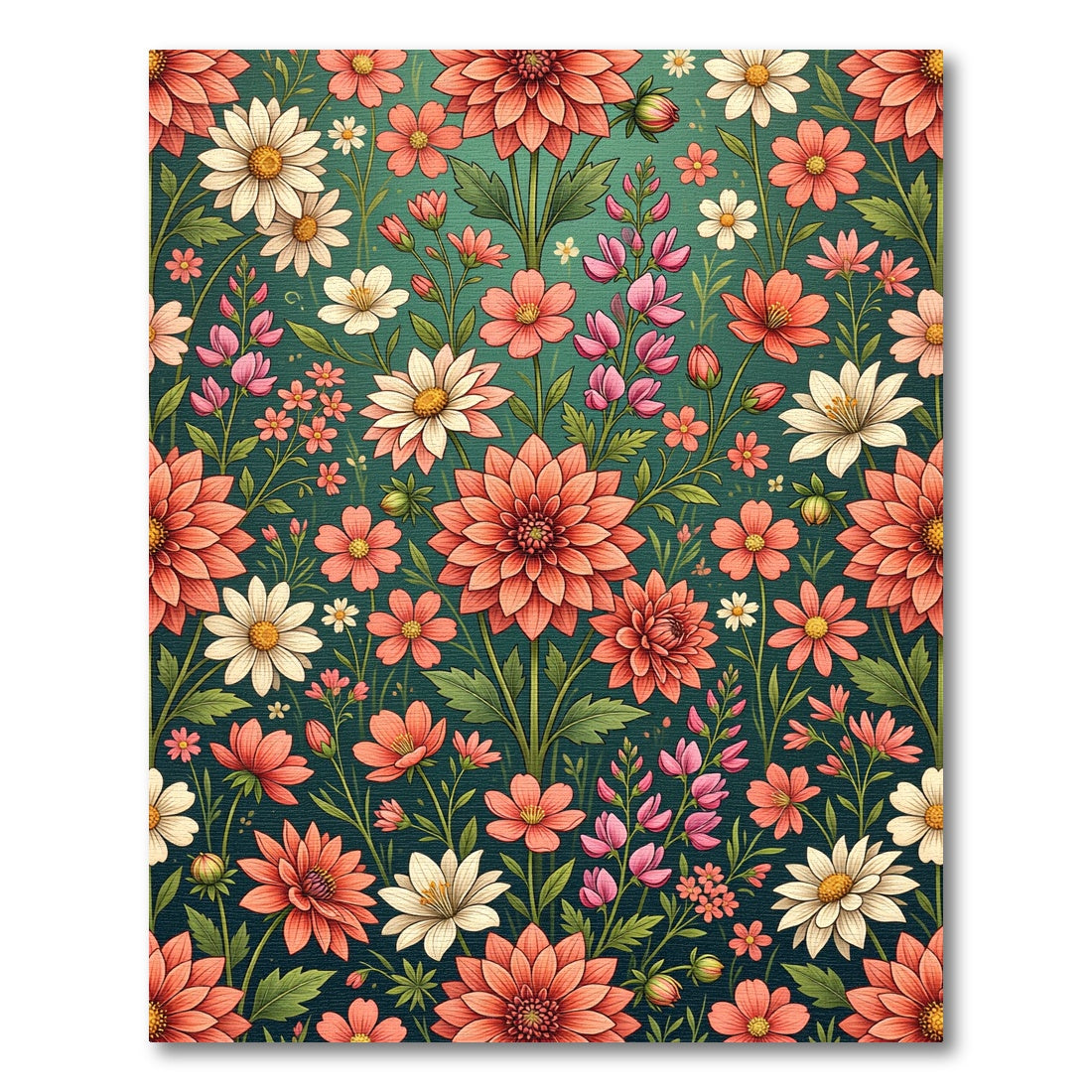 Elegant Coral Pink Botanical Garden Meadow Rug