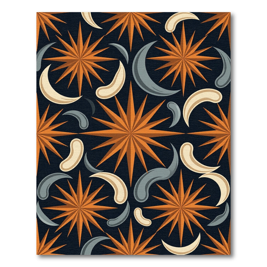 Celestial Orange Star and Moon Rug