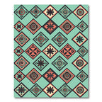 Teal Coral Tribal Diamond Repeating Rug