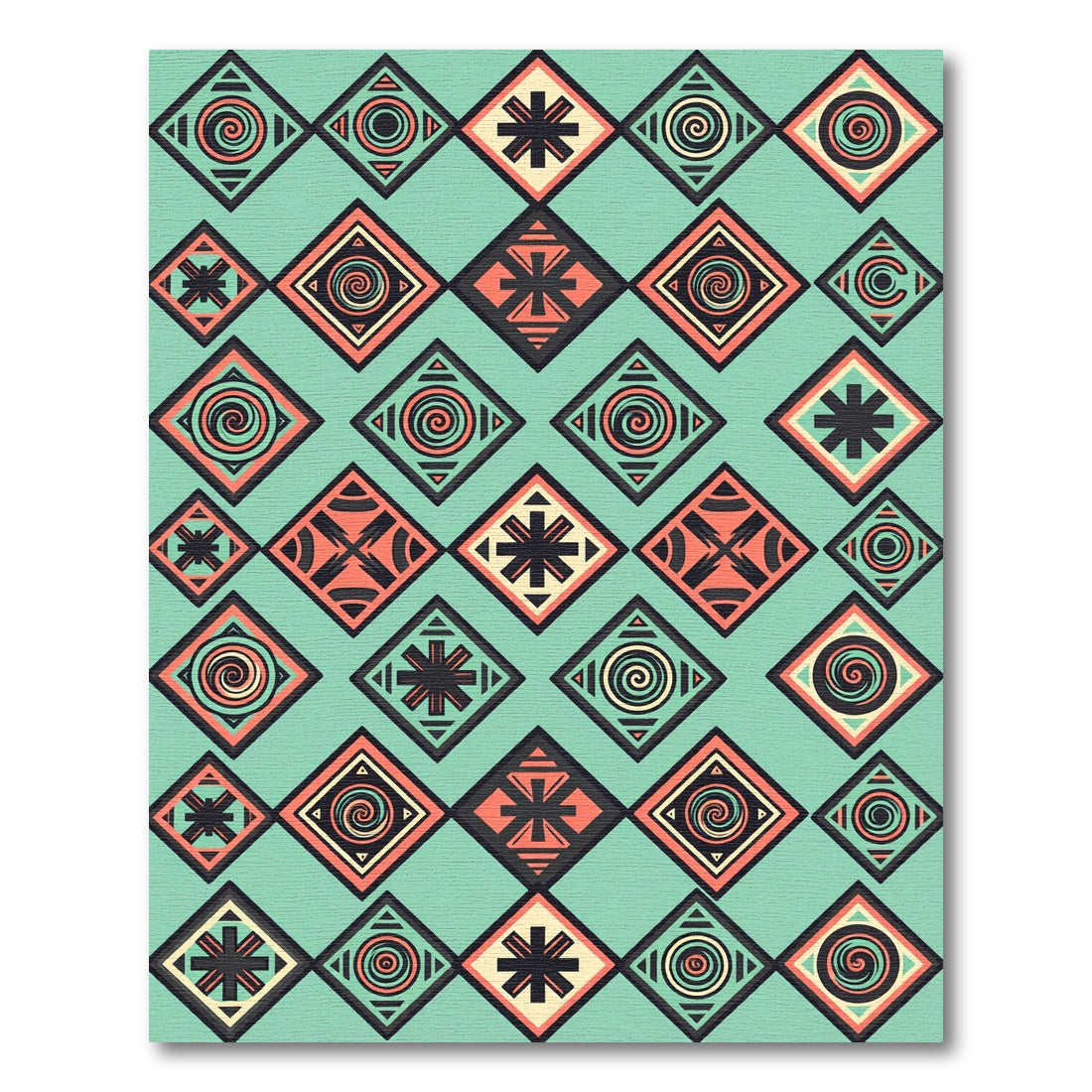 Teal Coral Tribal Diamond Repeating Rug