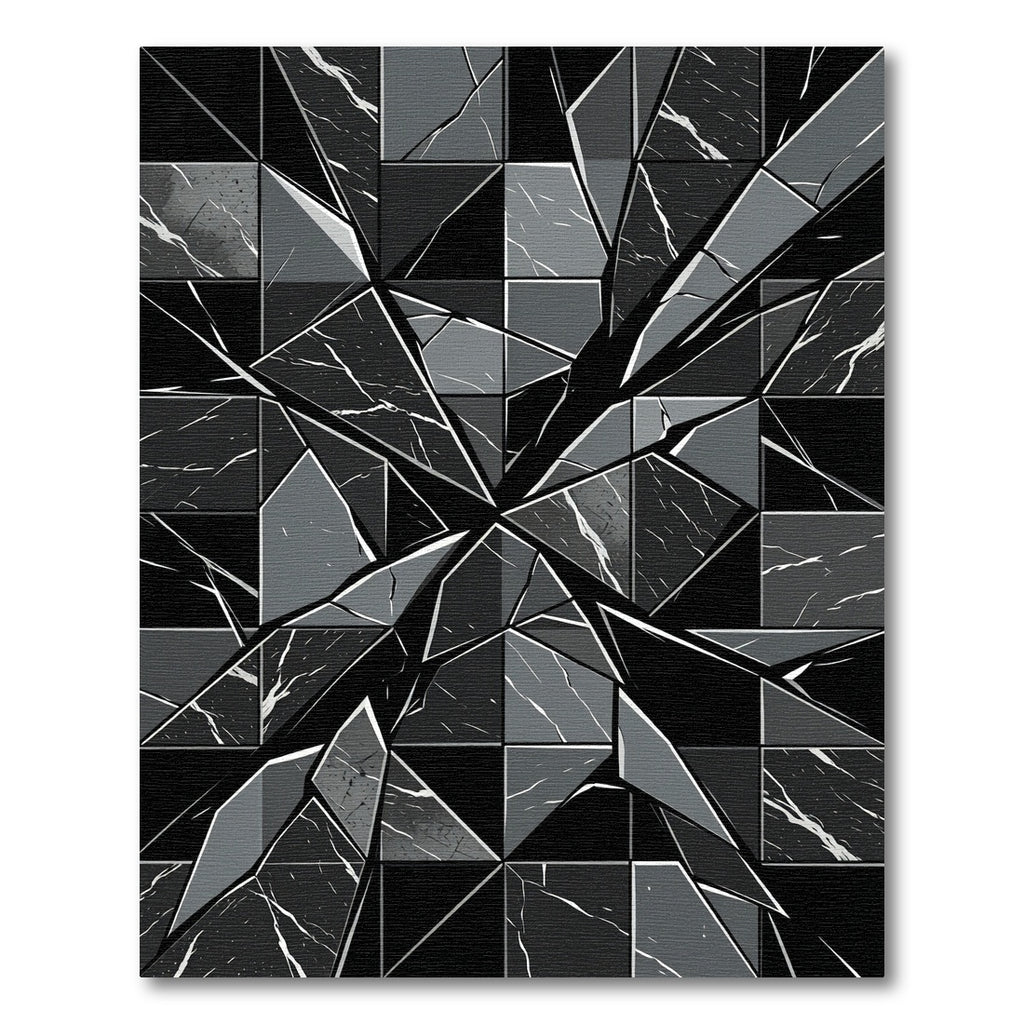 Dark Gray Shattered Marble Geometric Rug