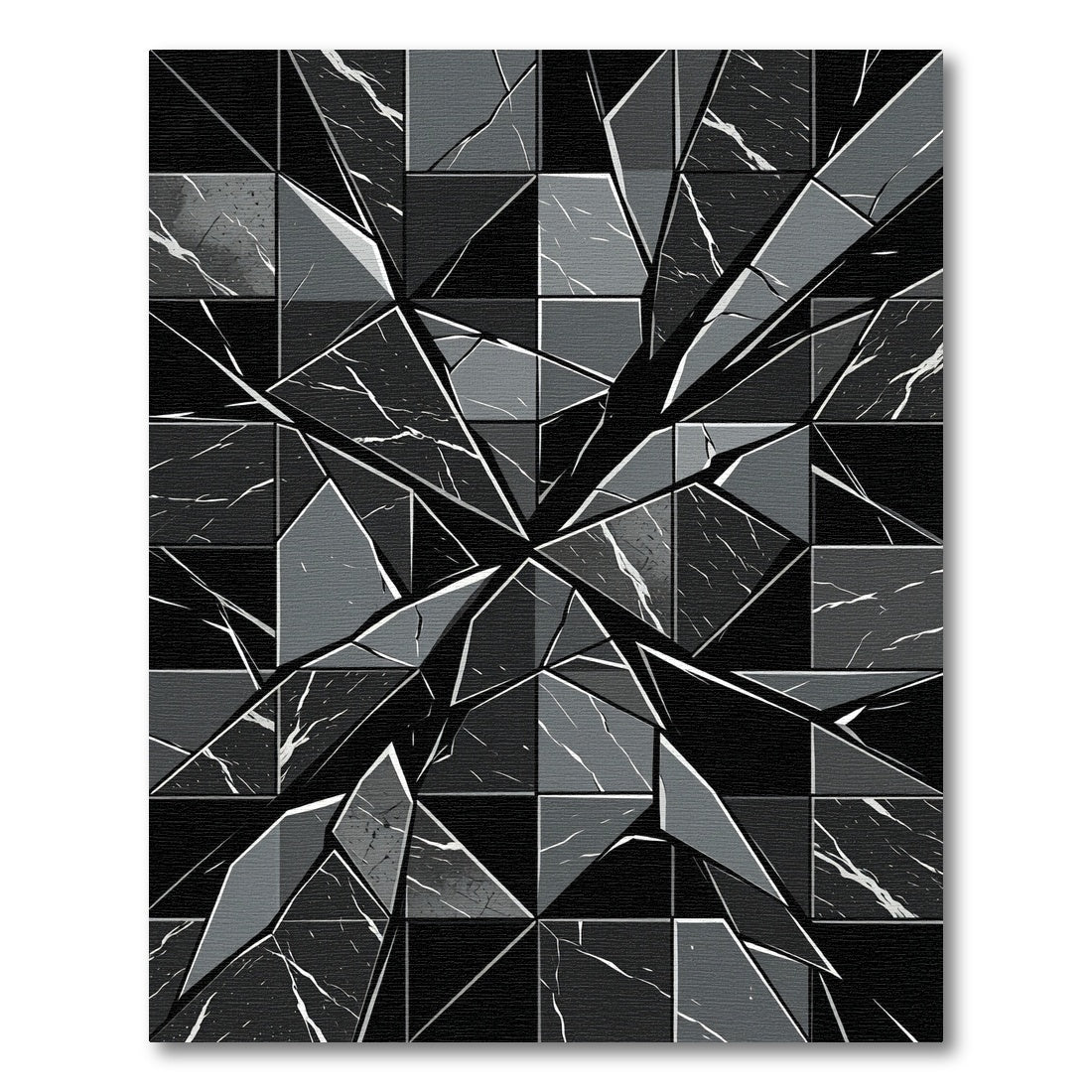 Dark Gray Shattered Marble Geometric Rug