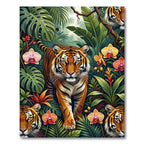 Lush Botanical Tiger Jungle Scene Rug
