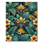 Lush Golden Tropical Botanical Foliage Rug