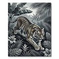 Monochrome Tiger Jungle Botanical Scene Rug