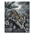 Monochrome Tiger Jungle Botanical Scene Rug