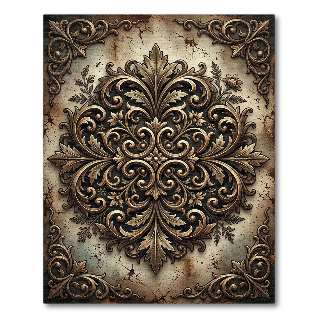 Ornate Bronze Antique Filigree Medallion Rug