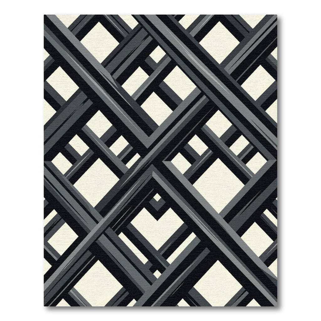 Monochrome Interlocking Geometric Grid Rug