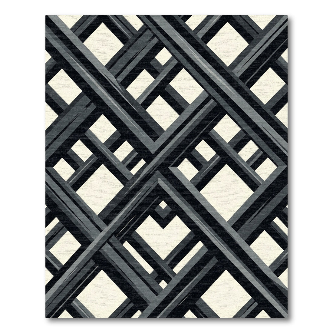 Monochrome Interlocking Geometric Grid Rug