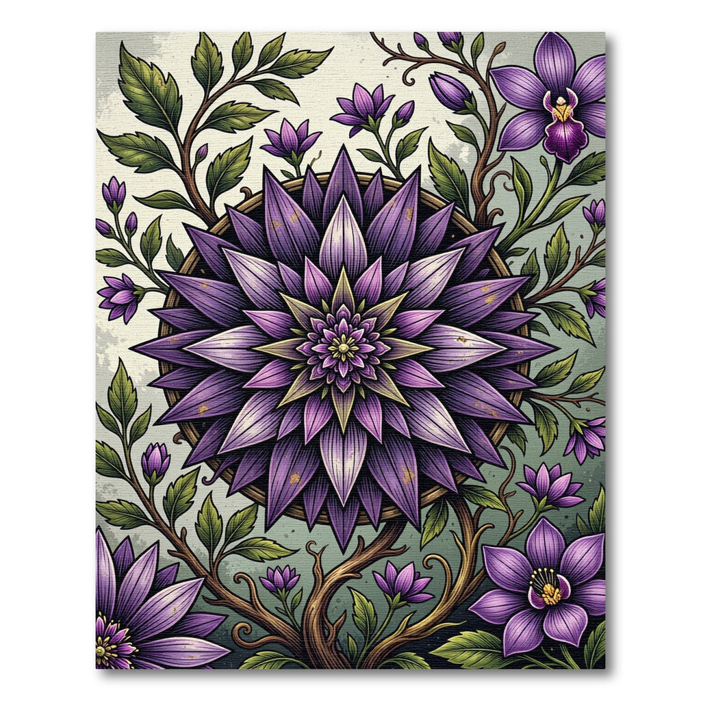 Radiant Violet Floral Mandala Art Rug