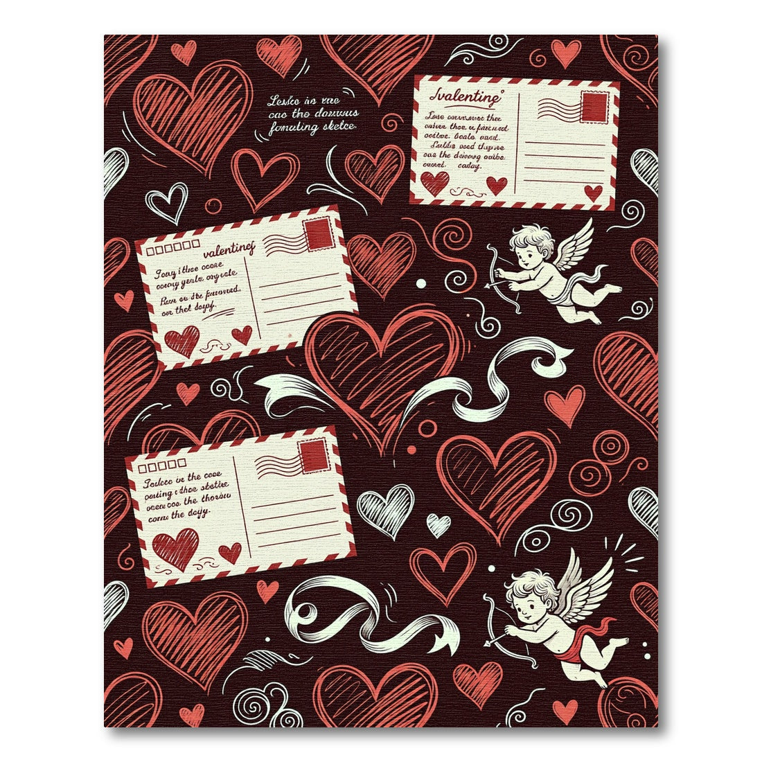 Red Hearts Cupid Postcards Whimsical Texture Rug