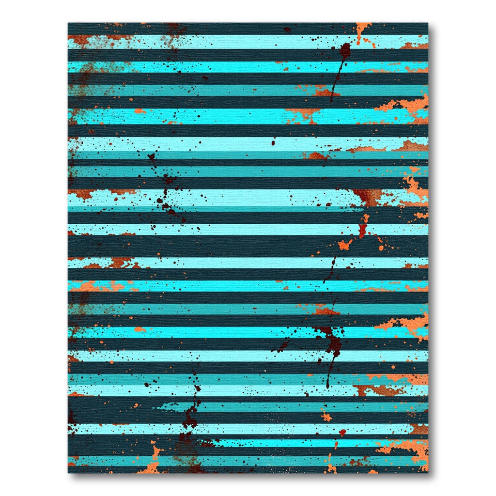 Distressed Turquoise and Copper Horizontal Stripe Rug