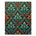 Teal and Orange Ornate Damask Scroll Rug