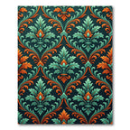 Teal and Orange Ornate Damask Scroll Rug