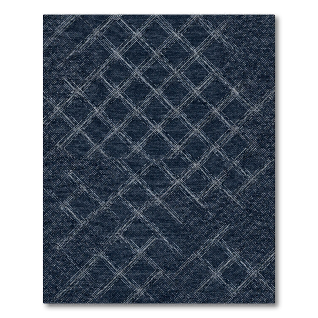Navy Blue Geometric Grid Lines Rug