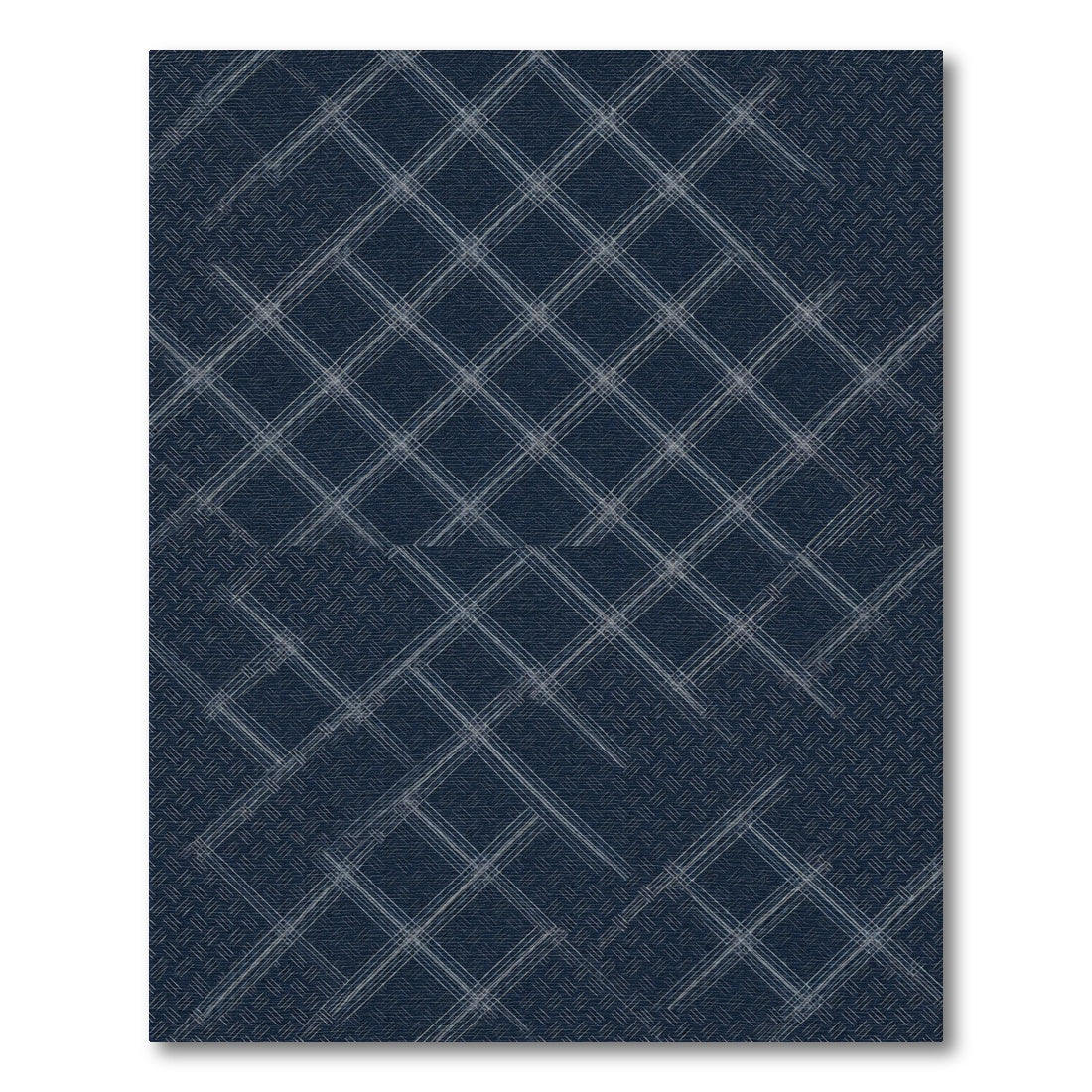 Navy Blue Geometric Grid Lines Rug