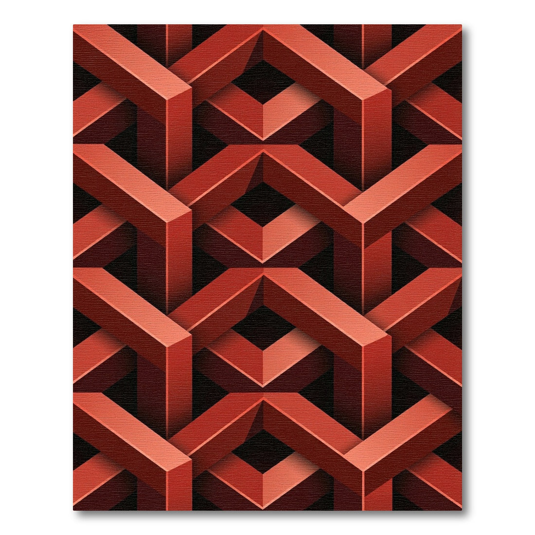 Crimson Interlocking Illusion Cubes Rug