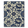 Navy Blue Floral Scroll Pattern Rug