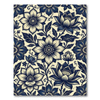 Navy Blue Floral Scroll Pattern Rug