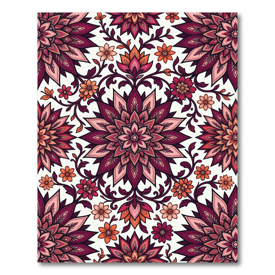 Crimson Orchid Floral Mandala Rug