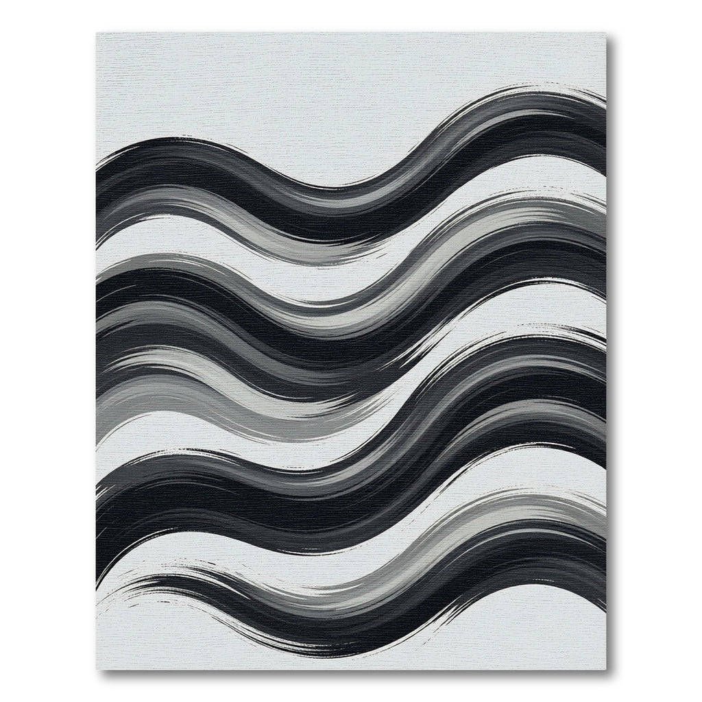 Contemporary Monochrome Abstract Wavy Stripe Rug