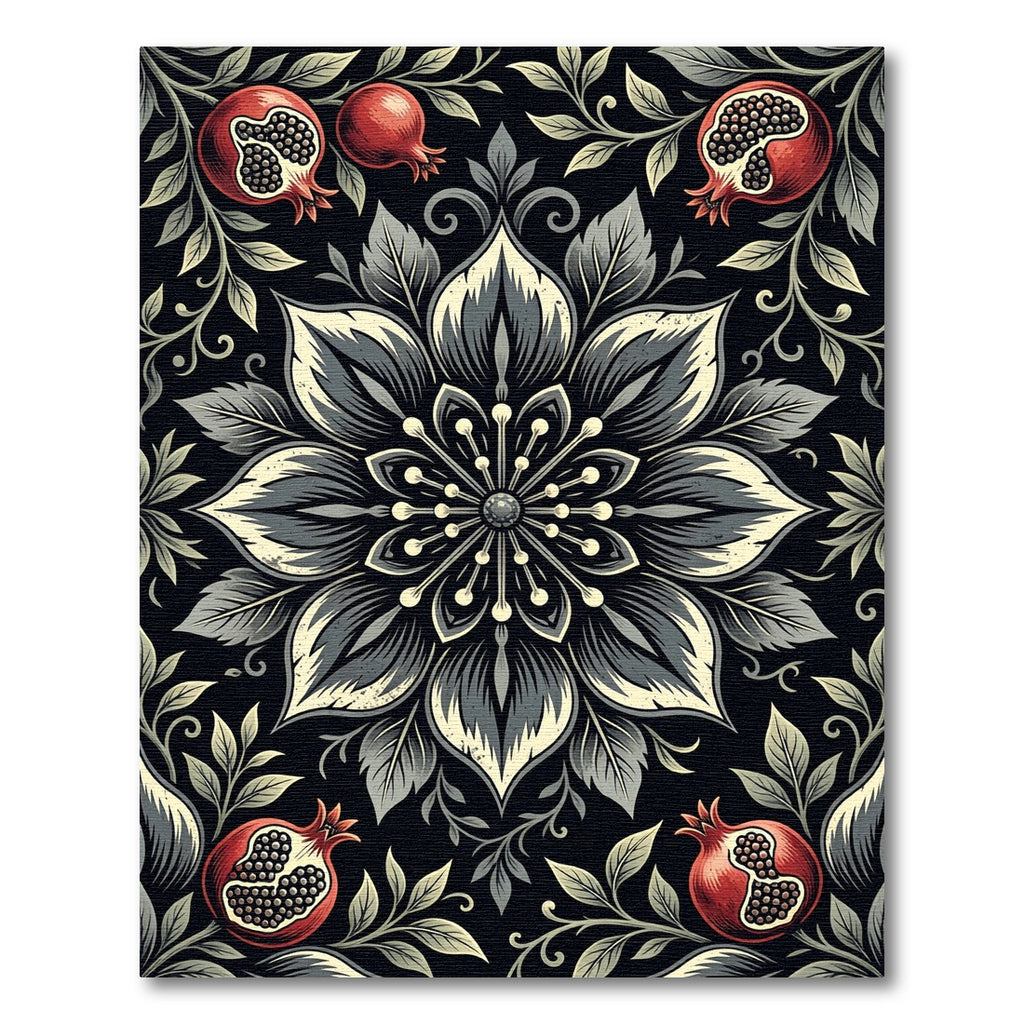 Monochrome Floral Pomegranate Medallion Rug