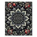 Monochrome Floral Pomegranate Medallion Rug