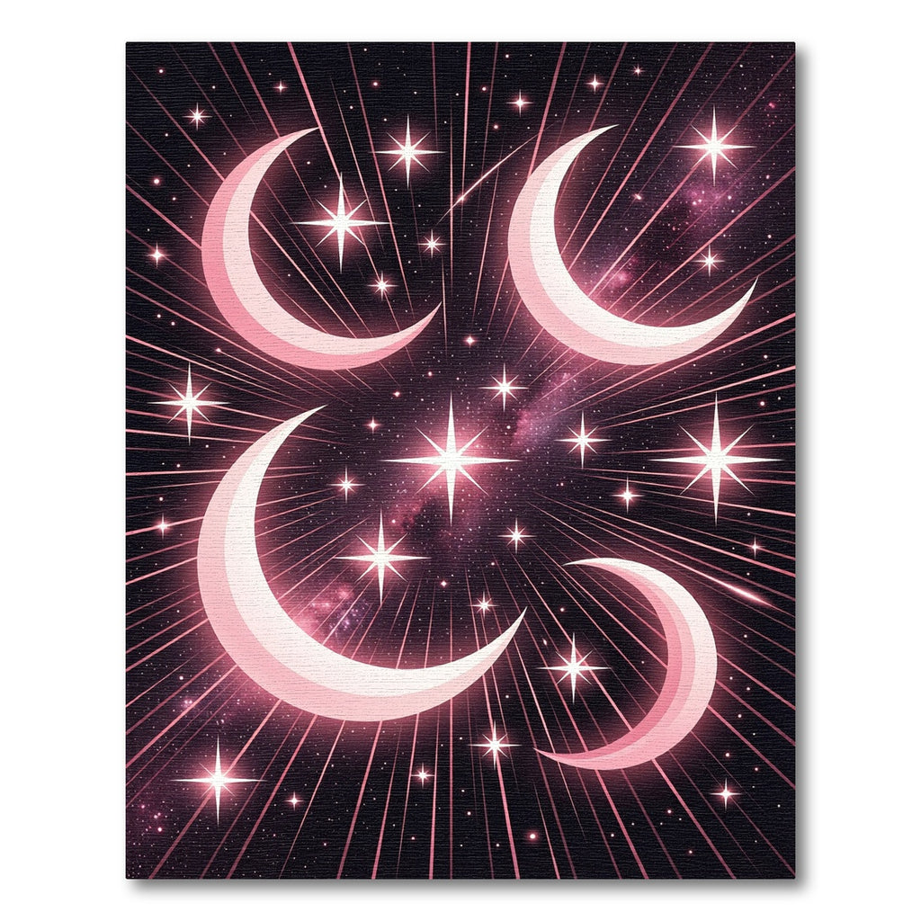 Celestial Pink Crescent Moon Stars Rug