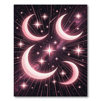 Celestial Pink Crescent Moon Stars Rug
