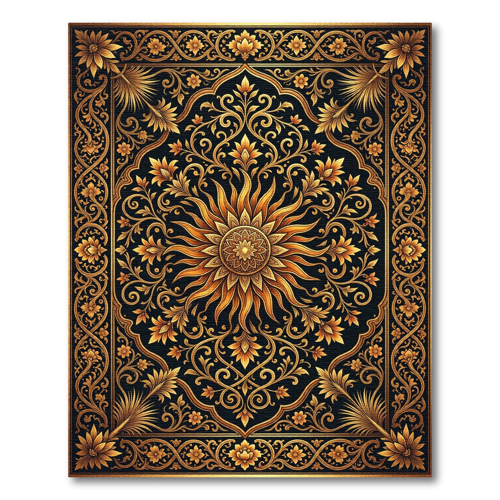 Ornate Golden Sun Floral Medallion Rug