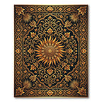 Ornate Golden Sun Floral Medallion Rug