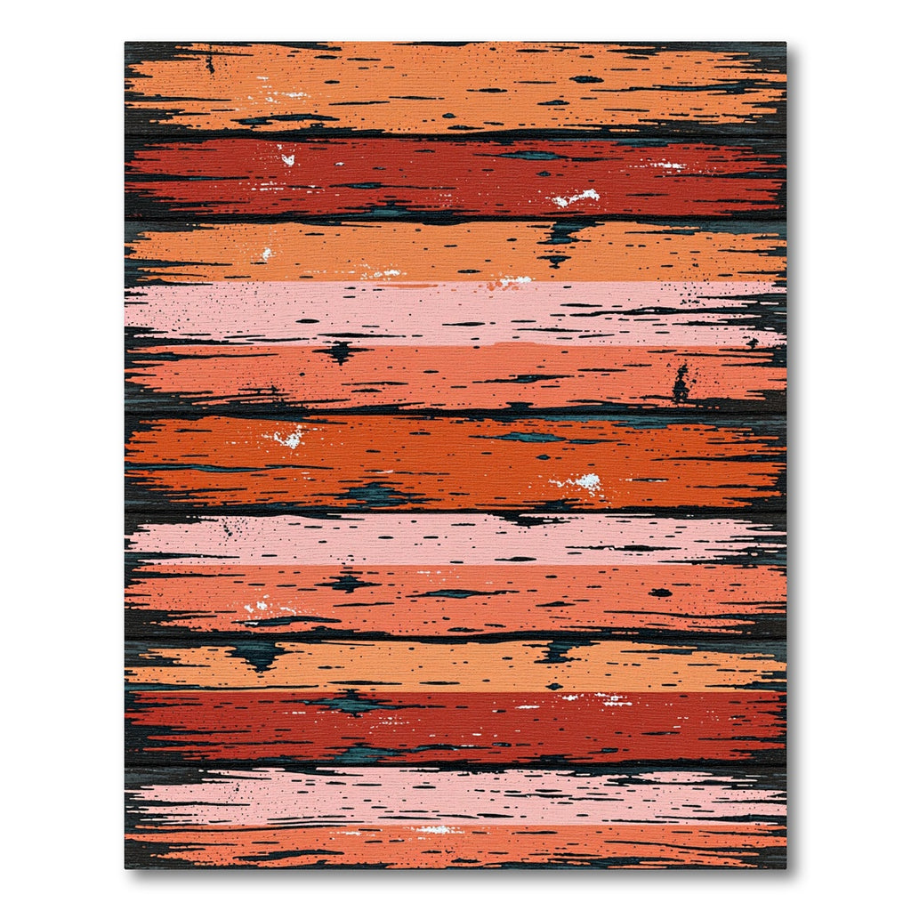Rustic Distressed Orange Red Striped Plank Rug