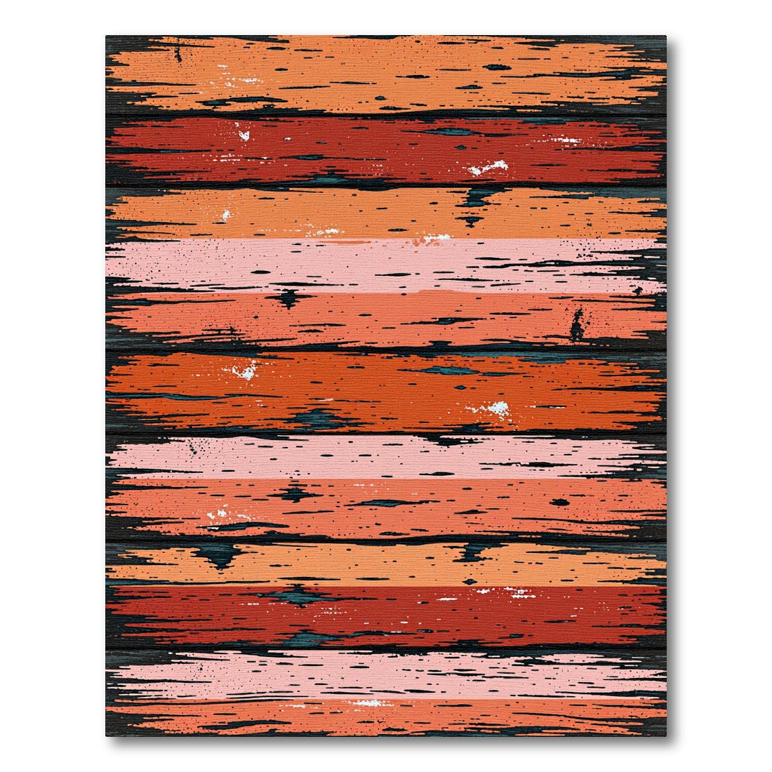 Rustic Distressed Orange Red Striped Plank Rug