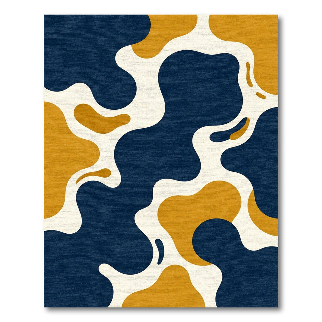 Modern Navy and Gold Organic Liquid Rug