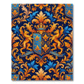 Royal Blue Gold Heraldic Crest Flourish Rug