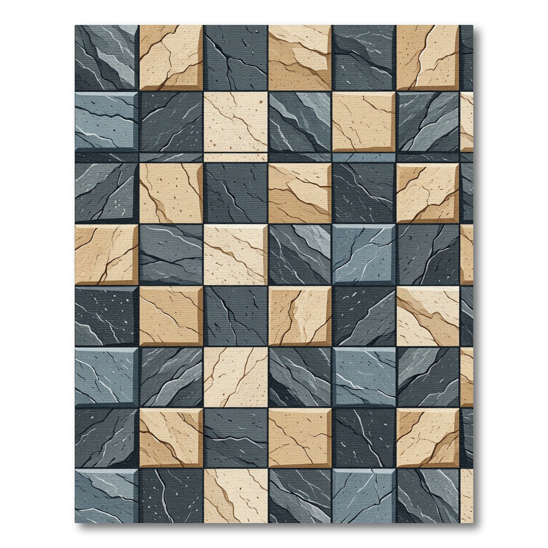 Checkered Stone Texture Blocks Rug