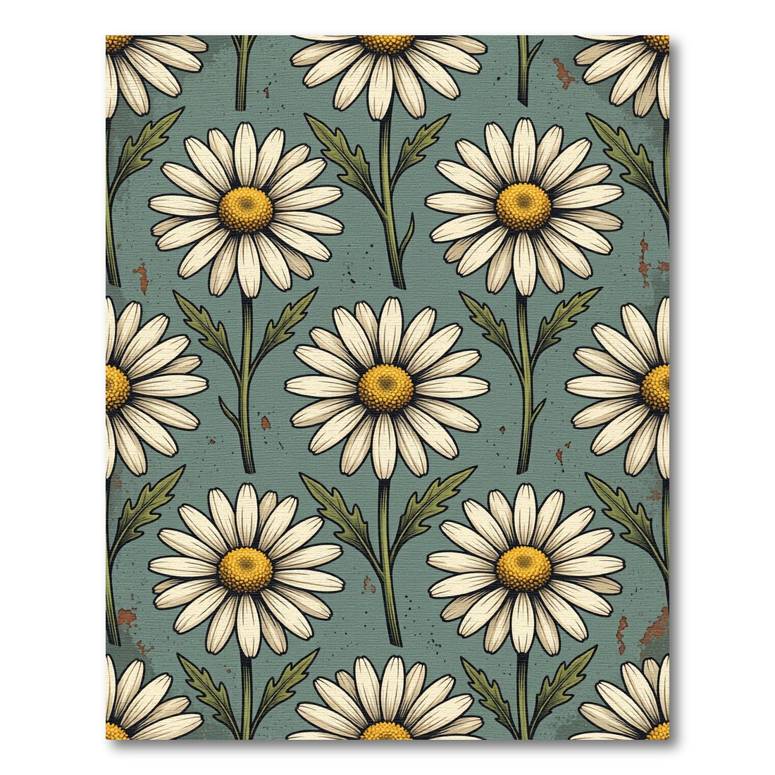 Vintage Muted Sage Daisy Floral Rug