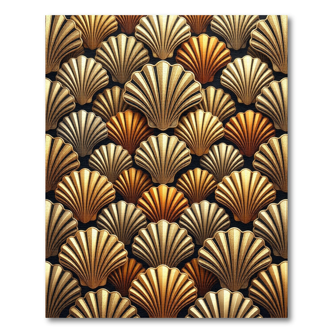 Golden Art Deco Shell Scallop Rug