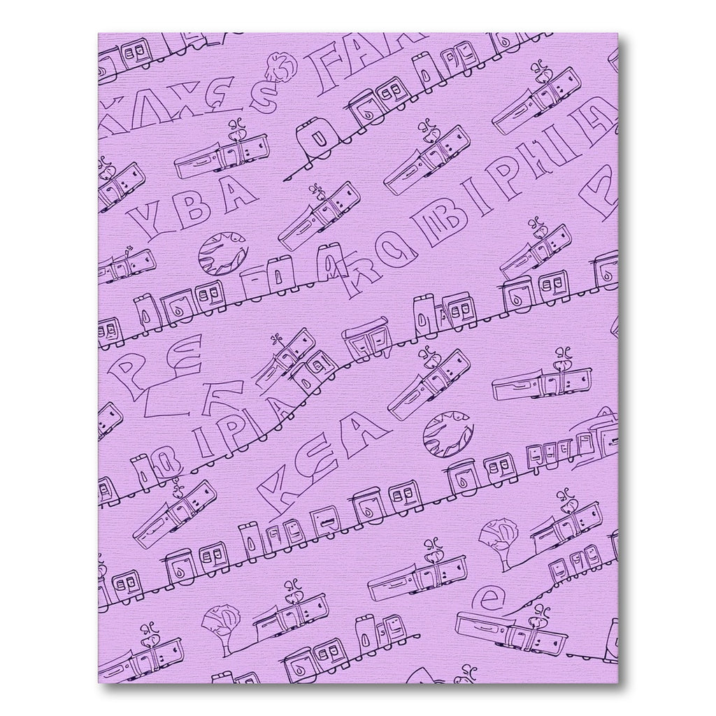 Playful Train Alphabet Purple Line Art Rug