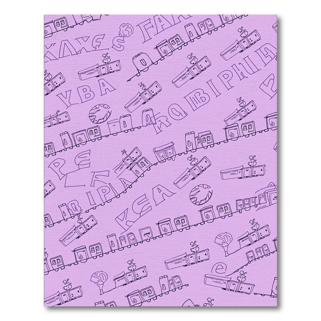Playful Train Alphabet Purple Line Art Rug