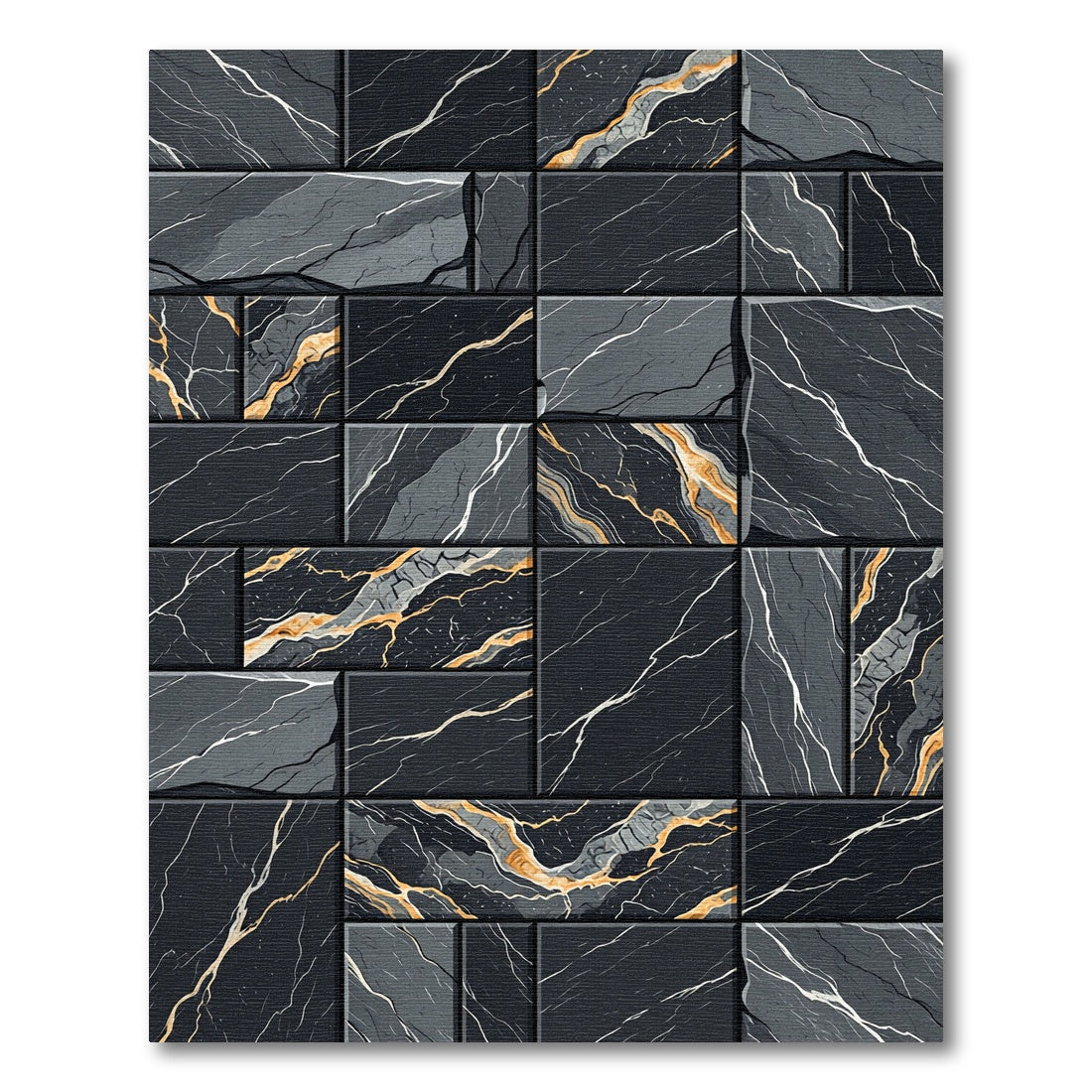 Black Gold Veined Stone Rectangles Rug