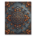 Charcoal and Orange Floral Medallion Rug