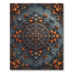 Charcoal and Orange Floral Medallion Rug