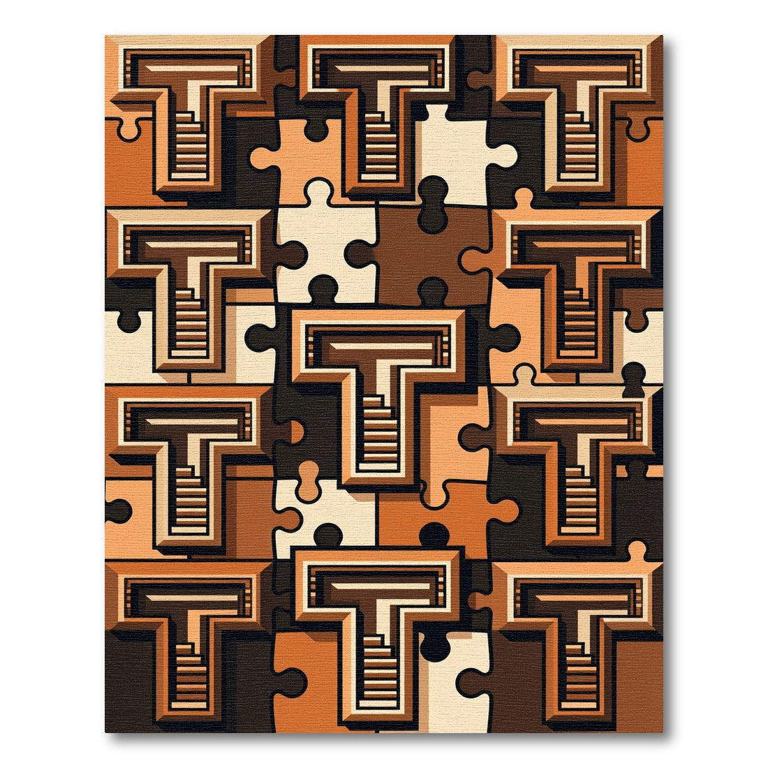 Tonal Puzzle Pieces Geometric Arrangement Rug