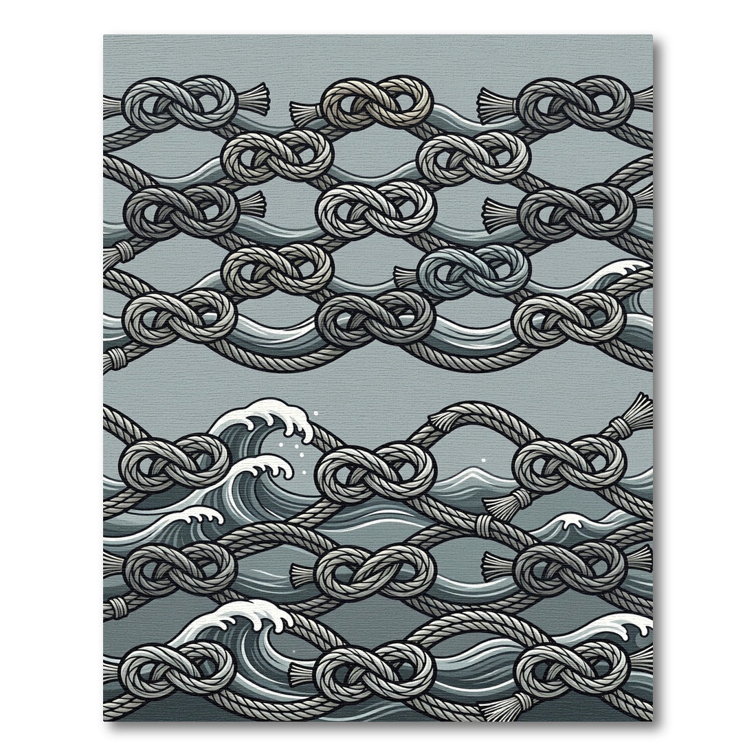 Gray Nautical Knot Wave Rug