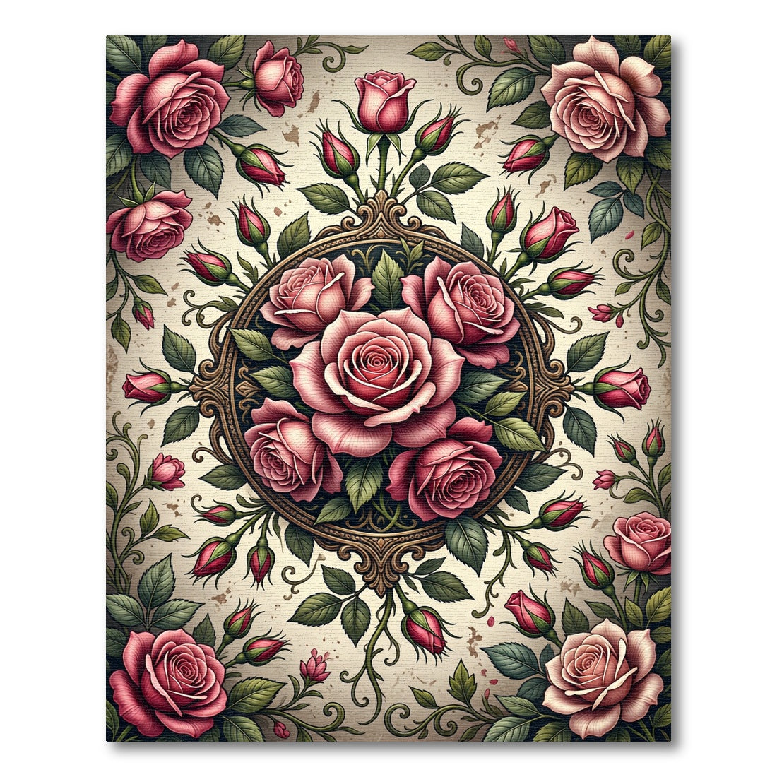 Vintage Blush Rose Medallion Floral Rug