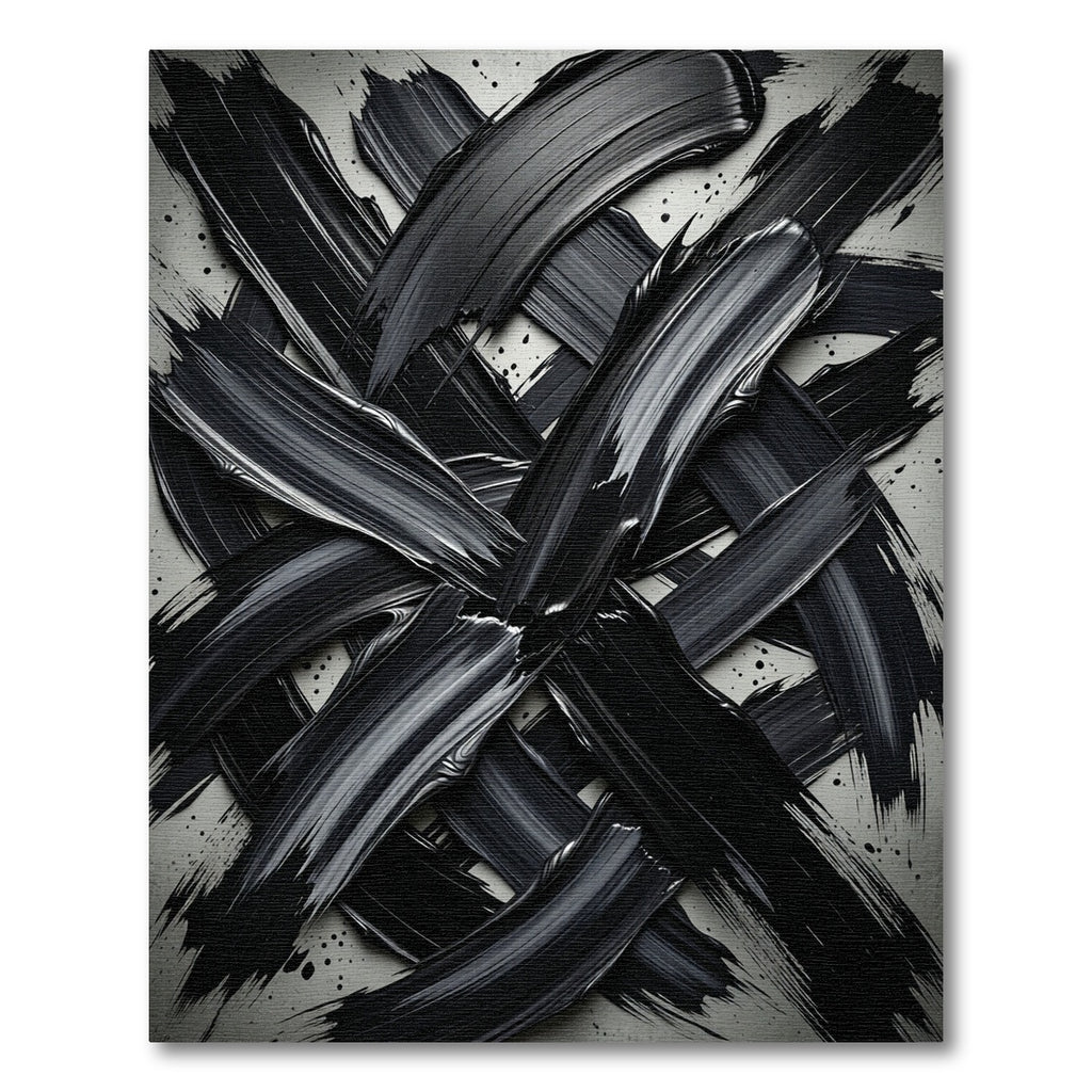 Bold Black Abstract Impasto Stroke Rug